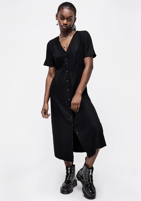 Realm Button Down Midi Dress - Midnight Black Dresses Womens - beach dresses cheap
