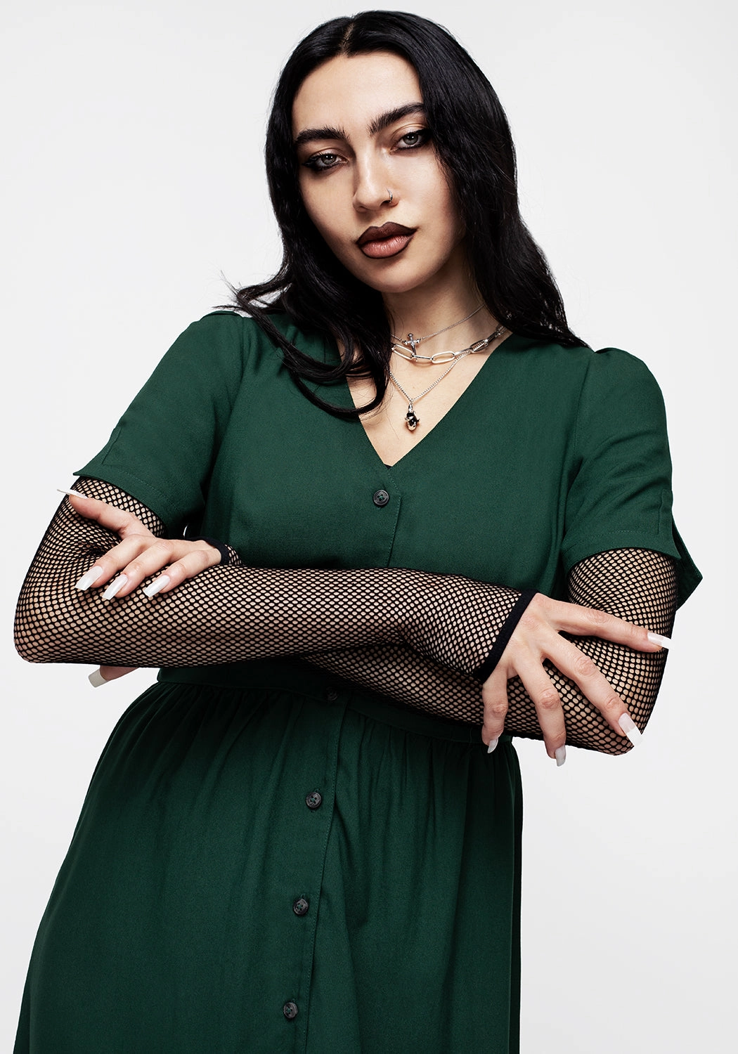 Realm Button Down Midi Dress - Sycamore Green