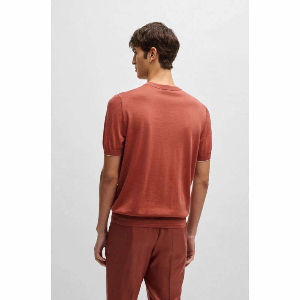 Regular-fit knit T-shirt in silk and cotton