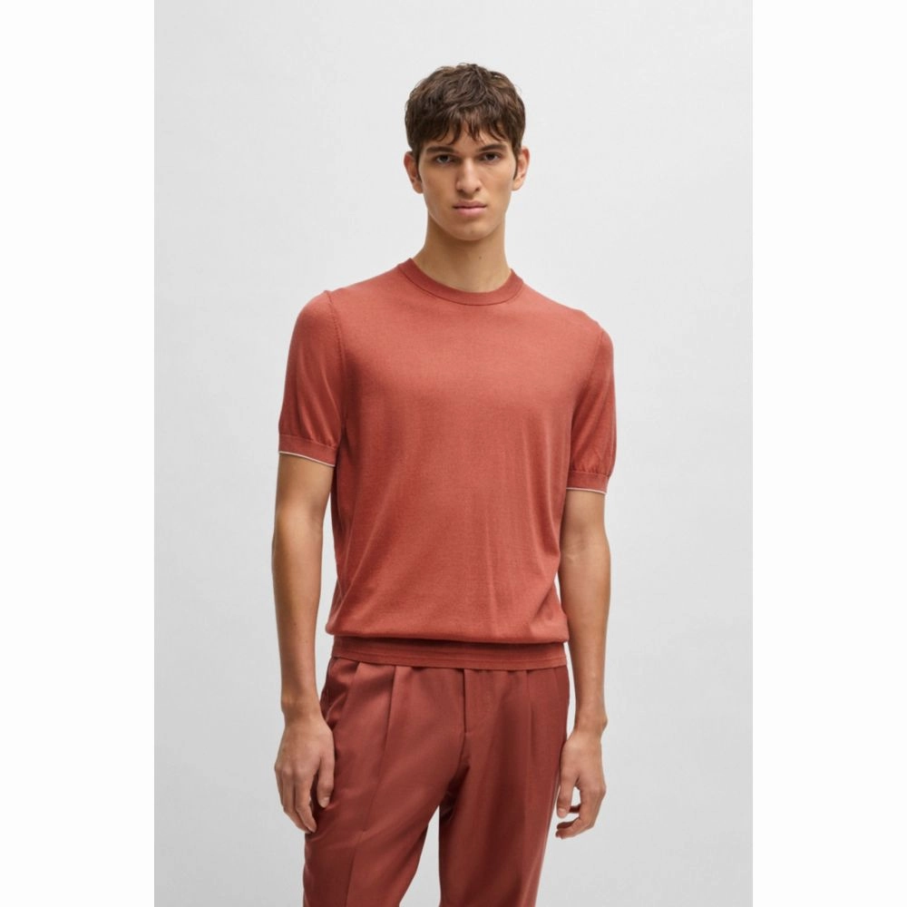 Regular-fit knit T-shirt in silk and cotton
