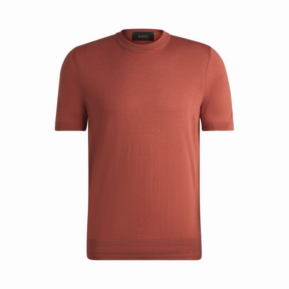 Regular-fit knit T-shirt in silk and cotton