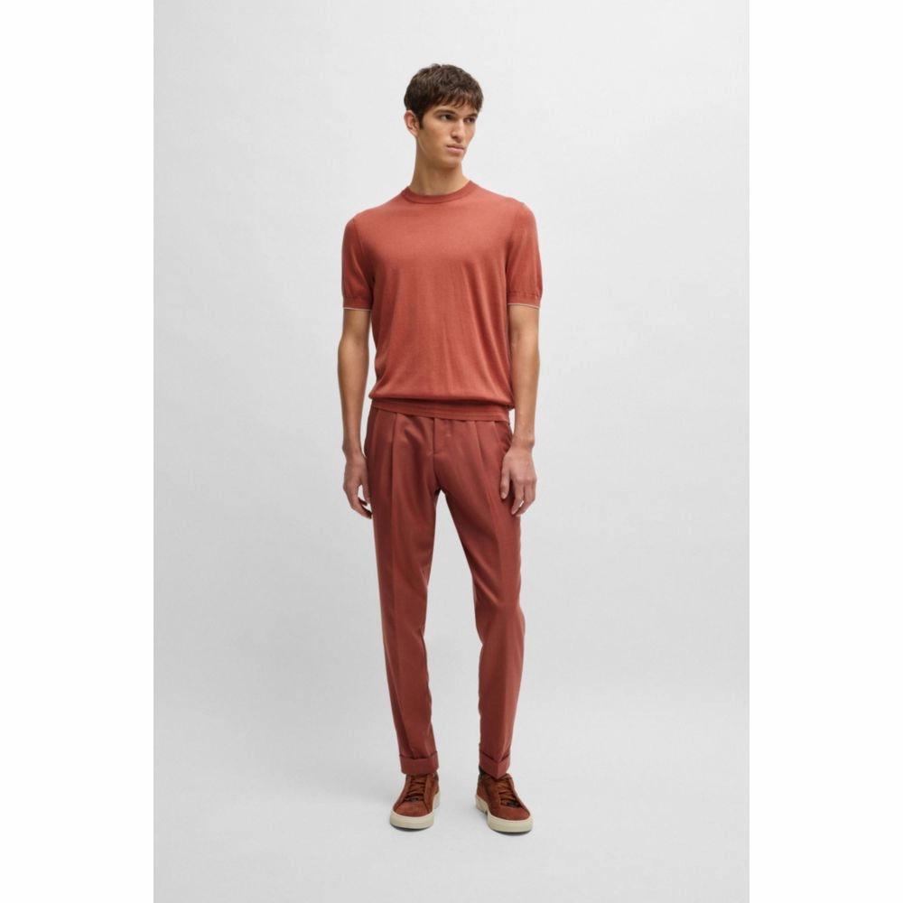 Regular-fit knit T-shirt in silk and cotton