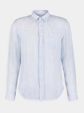 Regular Fit Light Blue Linen Shirt Tops Mens - graphic tees sale