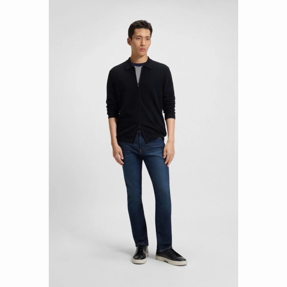 Regular-fit zip cardigan in wool knit