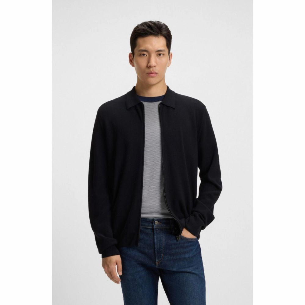 Regular-fit zip cardigan in wool knit