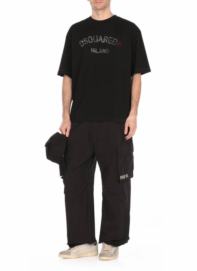 Relaxed Fit Black Cotton Pants