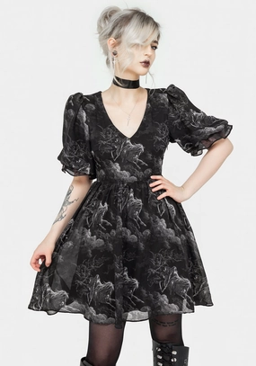 Revelation Chiffon Puff Sleeve Mini Dress Dresses Womens - beach dresses cheap