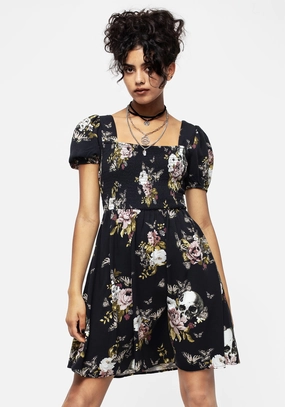 Revival Floral Puff Sleeve Shirred Mini Dress Dresses Womens - summer dresses discount