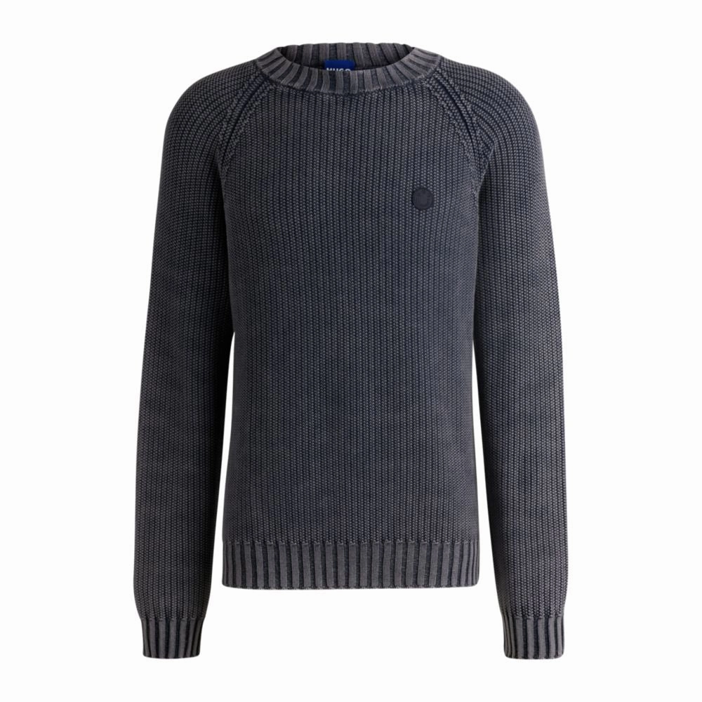 Rib-knit cotton sweater with Happy HUGO logo badge
