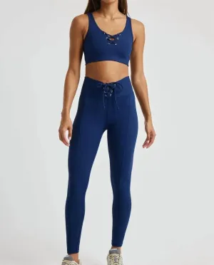 Ribbed Football Legging In Blue Activewear Womens - gym outfits discount
