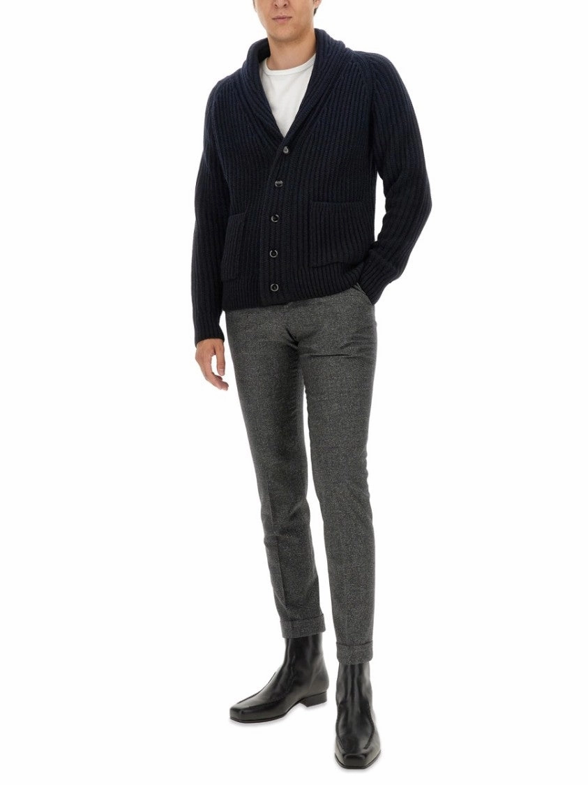 Ribbed Black Cashmere And Virgin Wool Cardigan
