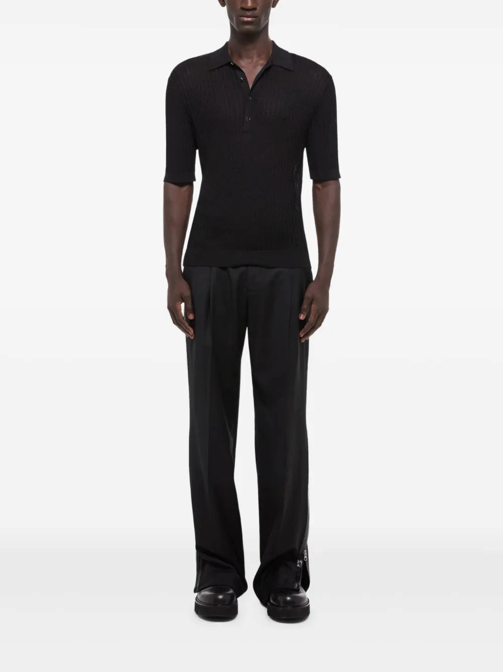 Ribbed-Knit Polo Shirt