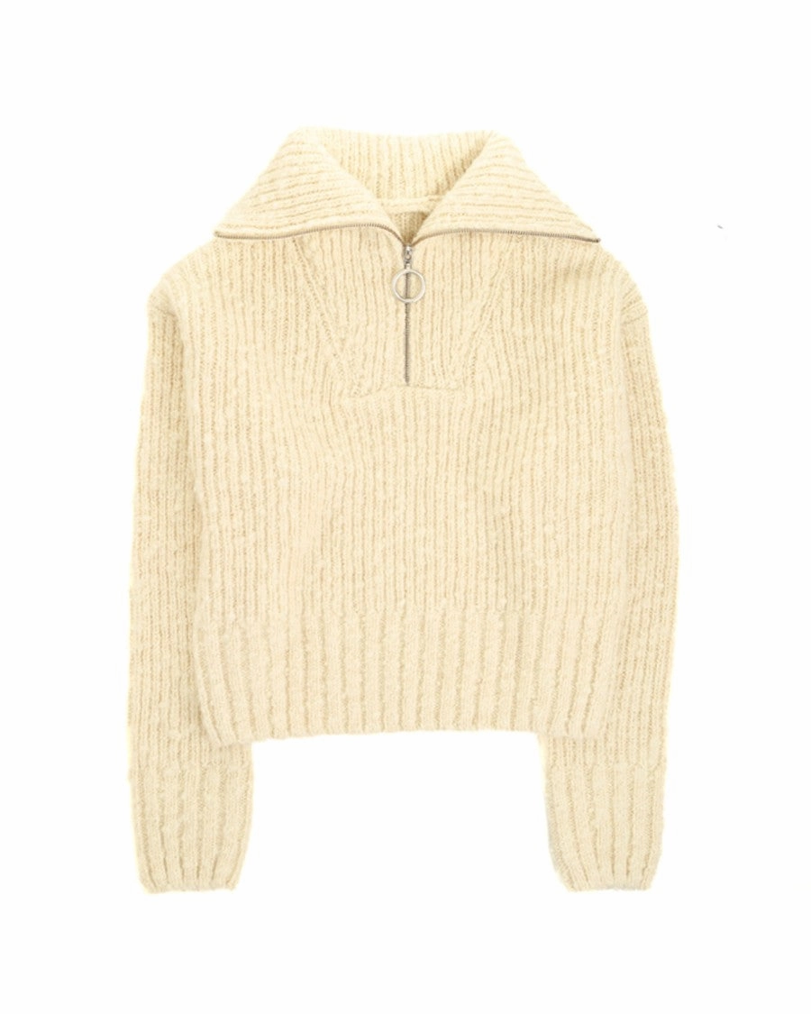 Ribbed Knit Sweater With Stand Collar