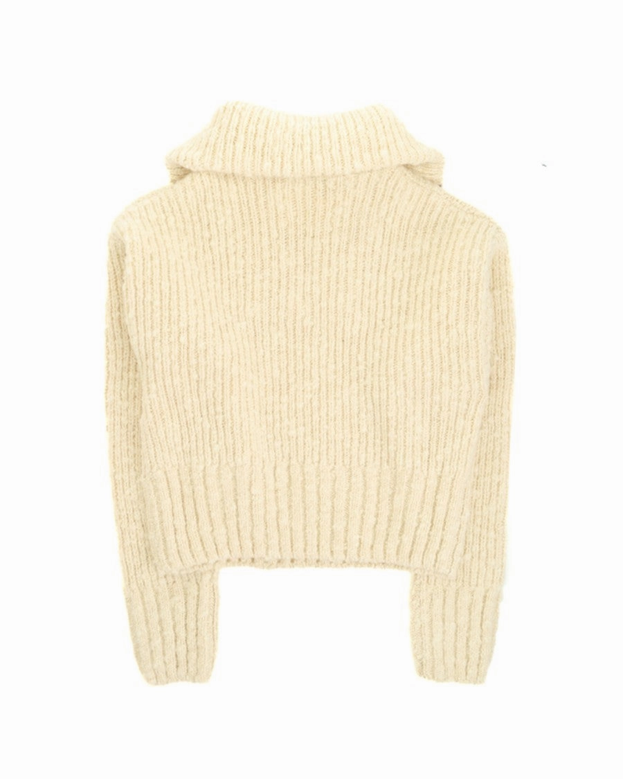 Ribbed Knit Sweater With Stand Collar