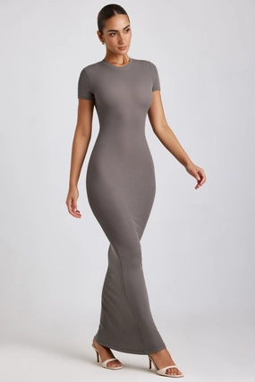 Ribbed Modal Maxi Dress in Grey Dresses - sundresses outlet