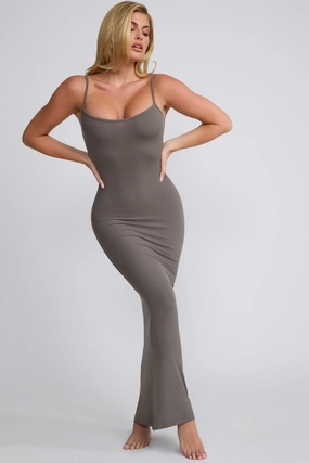 Ribbed Modal Square Neck Maxi Dress in Grey Dresses - sundresses outlet