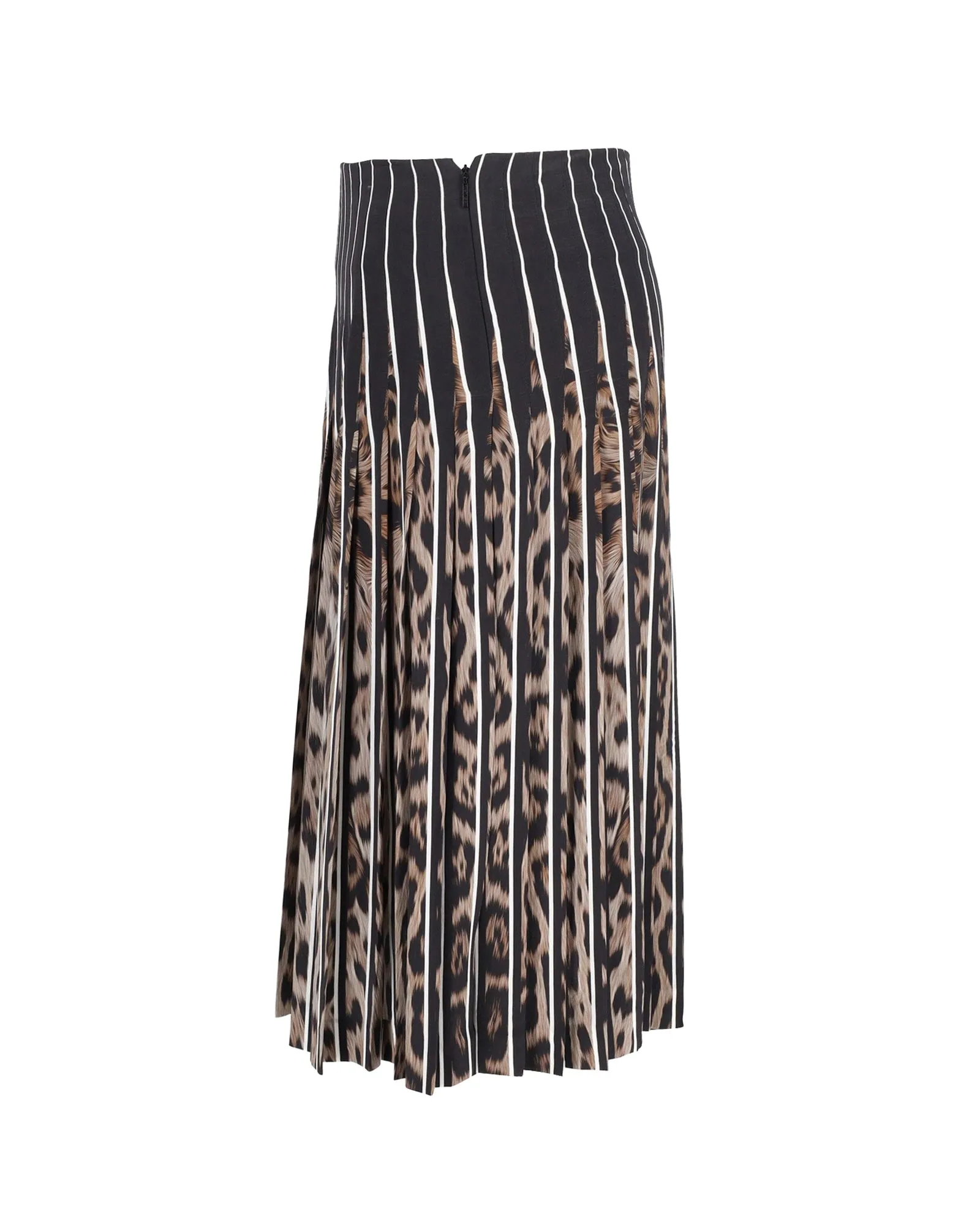 Roberto Cavalli Pleated Leopard Print Skirt in Animal Print Silk