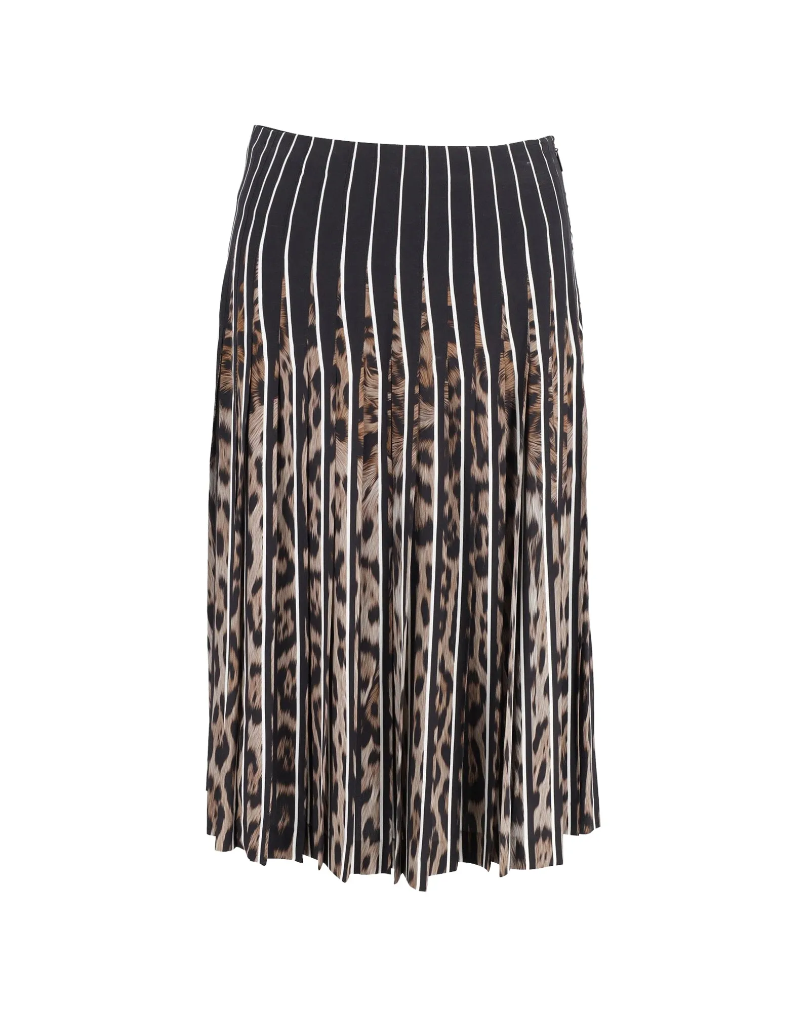 Roberto Cavalli Pleated Leopard Print Skirt in Animal Print Silk