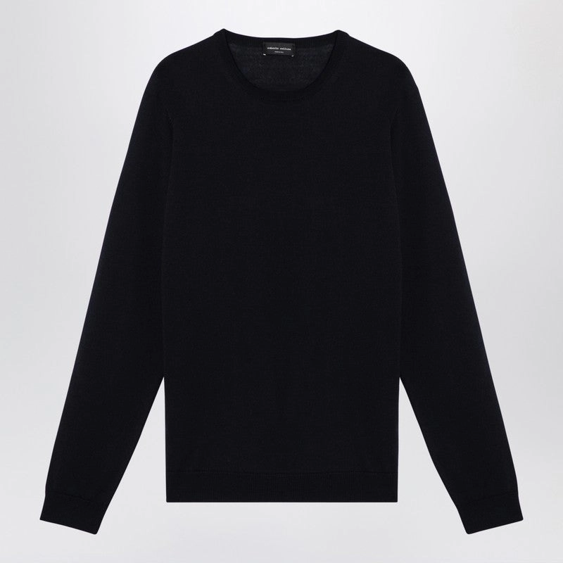 Roberto Collina Men's Navy Merino Wool Crew-Neck Sweater