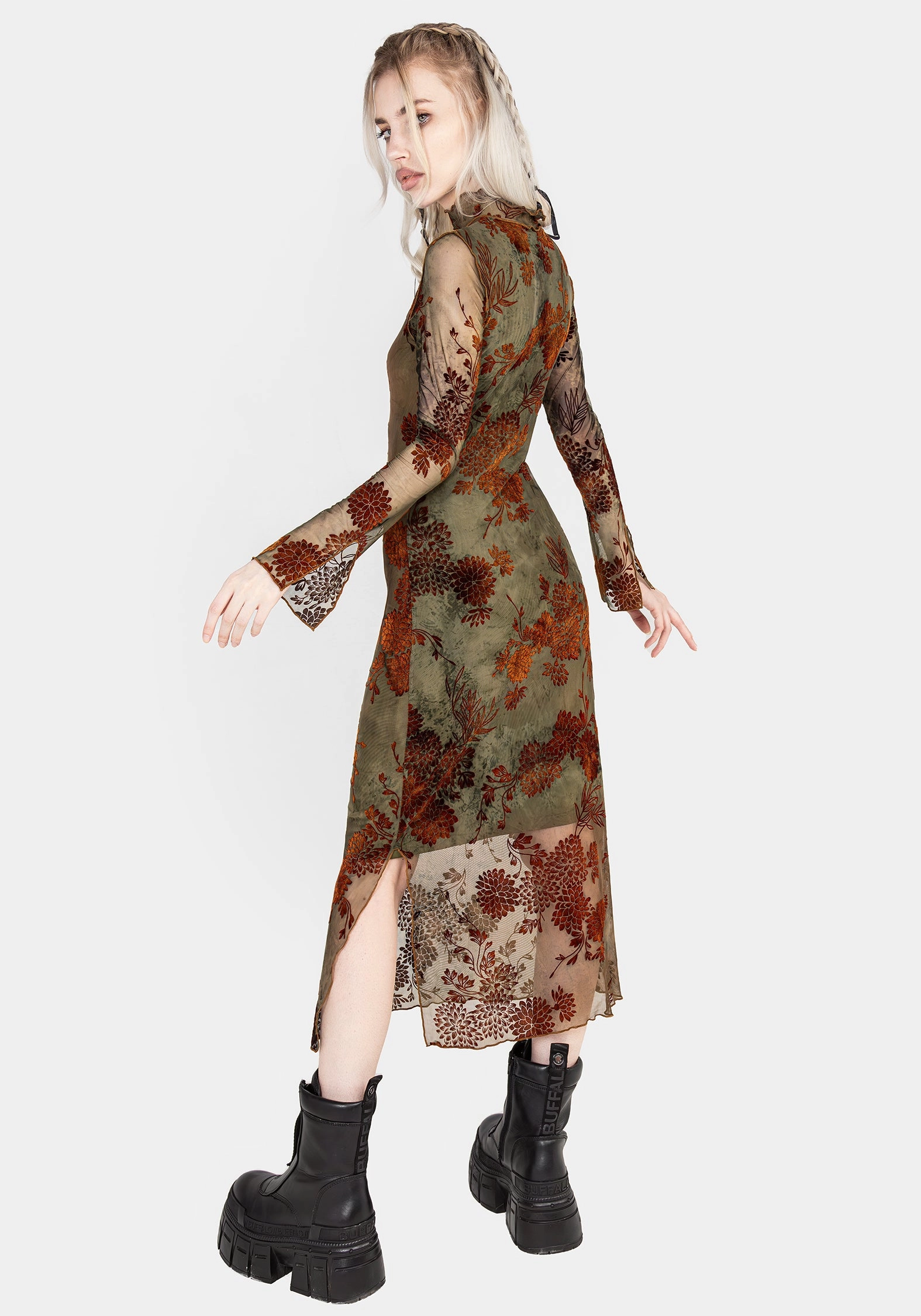Rosaleigh Flock Velour Mesh Midaxi Dress