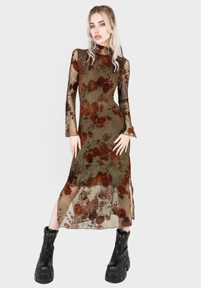 Rosaleigh Flock Velour Mesh Midaxi Dress Dresses Womens - summer dresses discount