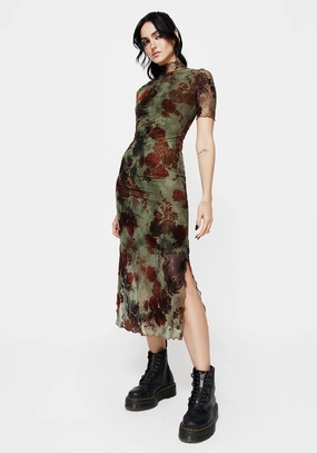 Rosaleigh Flock Velour Mesh Short Sleeved Midaxi Dress Dresses Womens - summer dresses discount