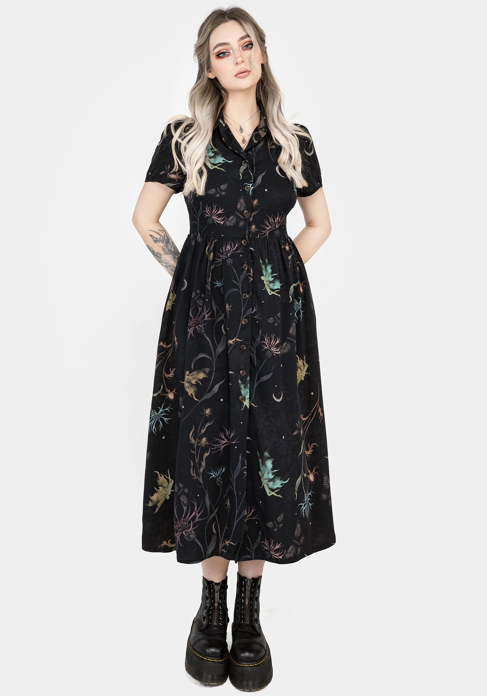 Rosanella Floral Print Midi Shirt Dress Dresses Womens - wedding guest outfits
