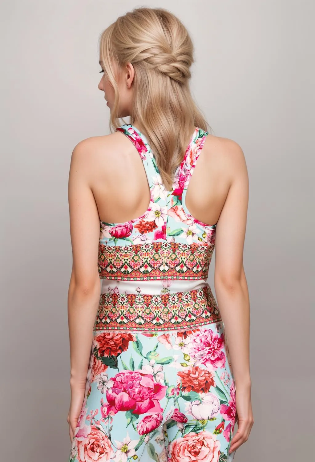 Rose Ruched Sports Bra In Pink Multi