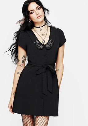 Rosethorn Embroidered Collar Mini Shirt Dress Dresses Womens - summer dresses discount
