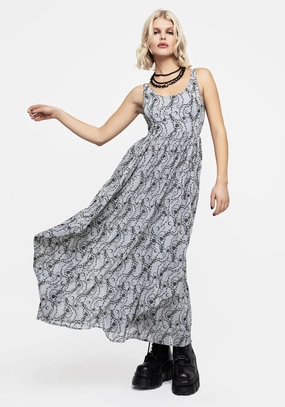 Rosethorn Flocked Velour Chiffon Ruffle Midaxi Dress - Blue Dresses Womens - wedding guest outfits