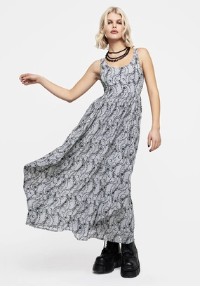Rosethorn Flocked Velour Chiffon Ruffle Midaxi Dress - Blue Dresses Womens - beach dresses cheap