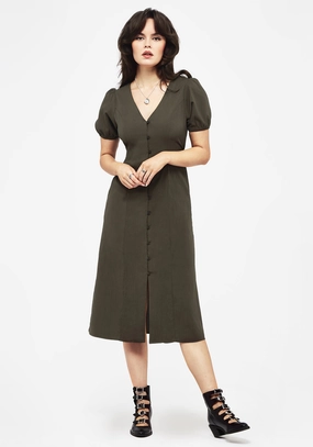 Rosette Button Up Midi Dress Dresses Womens - beach dresses cheap