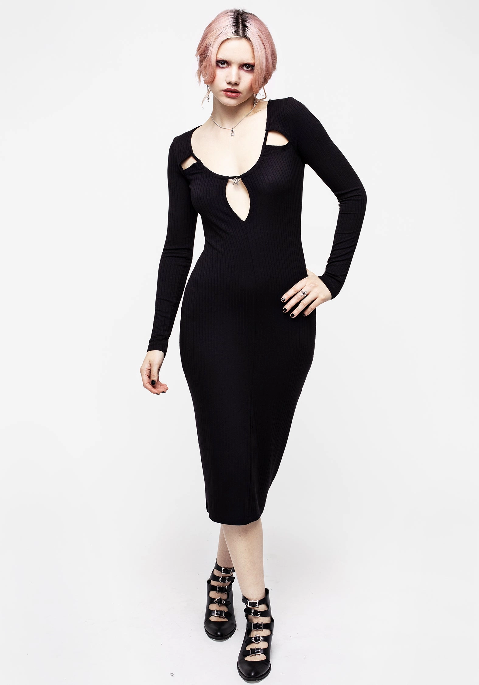 Roxanne Cut Out Ribbed Bodycon Midi Dress Dresses Womens - beach dresses cheap