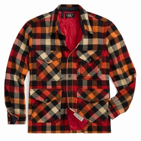RRL by Ralph Lauren Checked Wool Overshirt Red / Orange Multi mens tank tops best deals