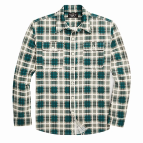 RRL by Ralph Lauren Plaid-Print Chamois Workshirt Green Multi mens tank tops best deals