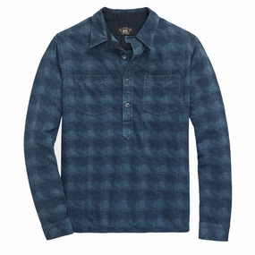 RRL by Ralph Lauren Plaid-Print Jersey Popover Workshirt Navy/Blue mens tank tops best deals