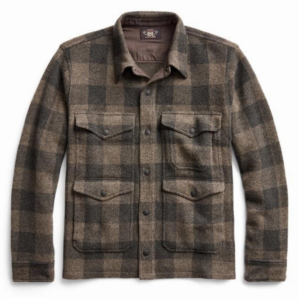 RRL by Ralph Lauren Plaid Wool Workshirt Jumper Charcoal / Black mens tank tops best deals