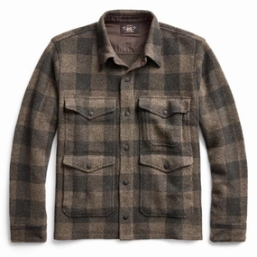 RRL by Ralph Lauren Plaid Wool Workshirt Jumper Charcoal / Black mens tank tops best deals