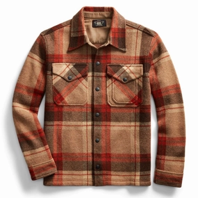 RRL by Ralph Lauren Plaid Wool Workshirt Jumper Orange Tan Multi mens tank tops best deals