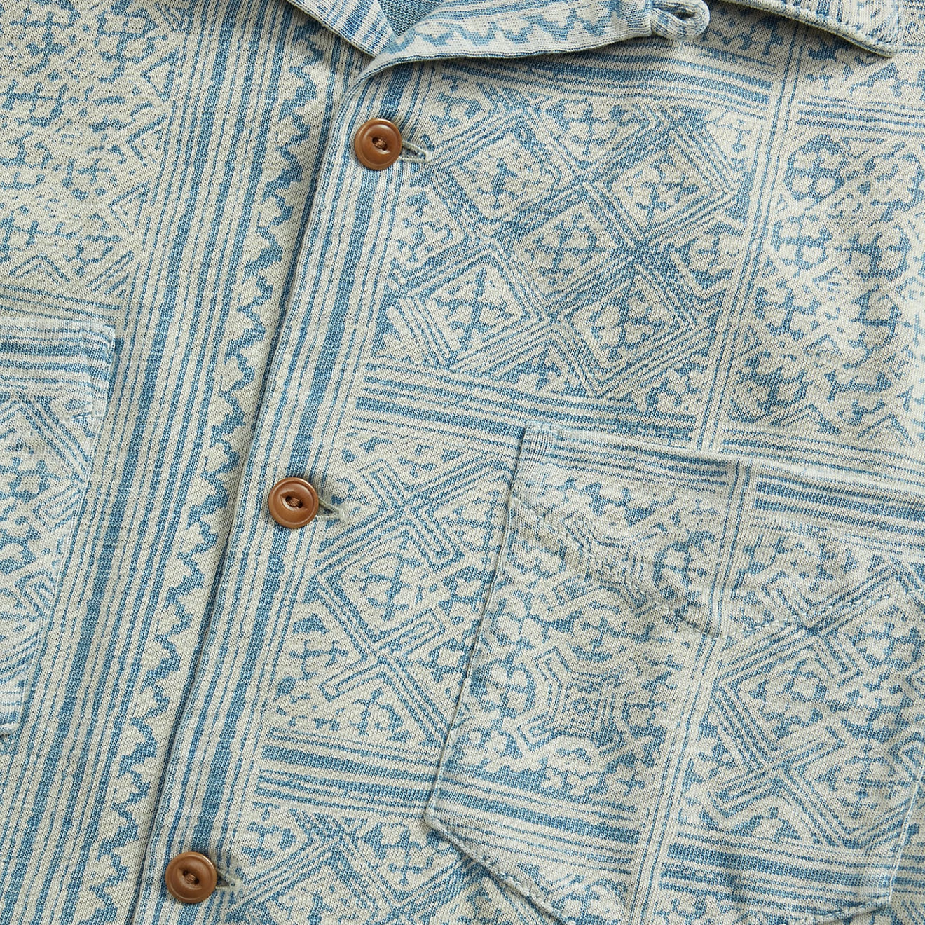 RRL by Ralph Lauren Print Indigo Jersey Camp Shirt Indigo/Cream