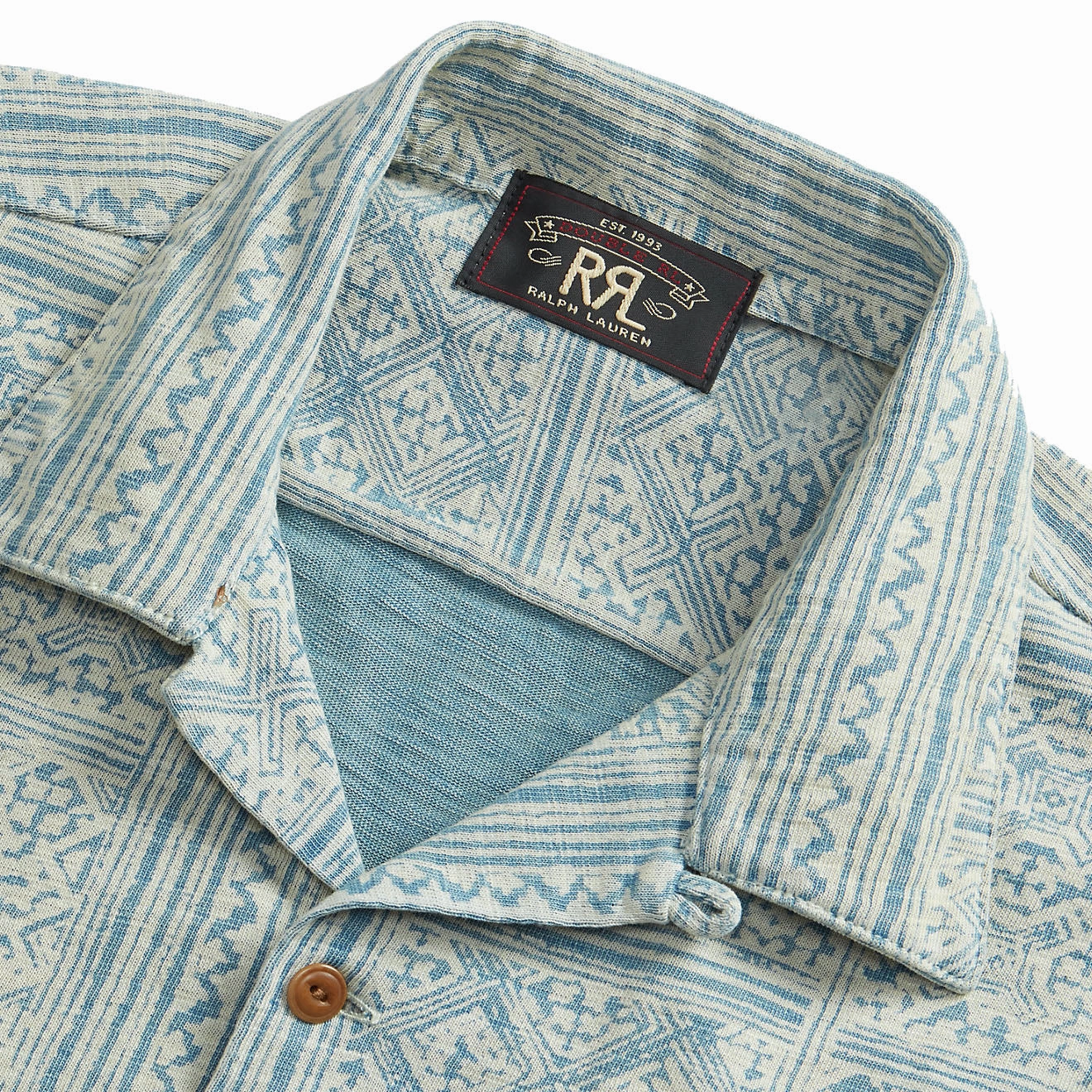 RRL by Ralph Lauren Print Indigo Jersey Camp Shirt Indigo/Cream