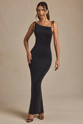Ruched Backless Maxi Dress in Black Dresses - sundresses outlet