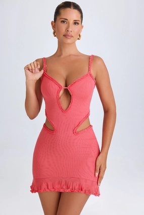 Ruffle-Appliqu Cut-Out Mini Dress in Coral Dresses - lace dresses best price