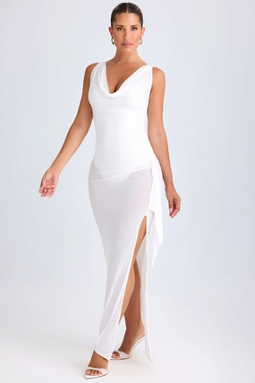 Ruffle-Trim Cowl-Neck Midaxi Dress in White Dresses - sundresses outlet