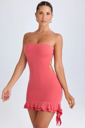 Ruffle-Trim Cut-Out Bandeau Mini Dress in Coral Dresses - wrap dresses discount