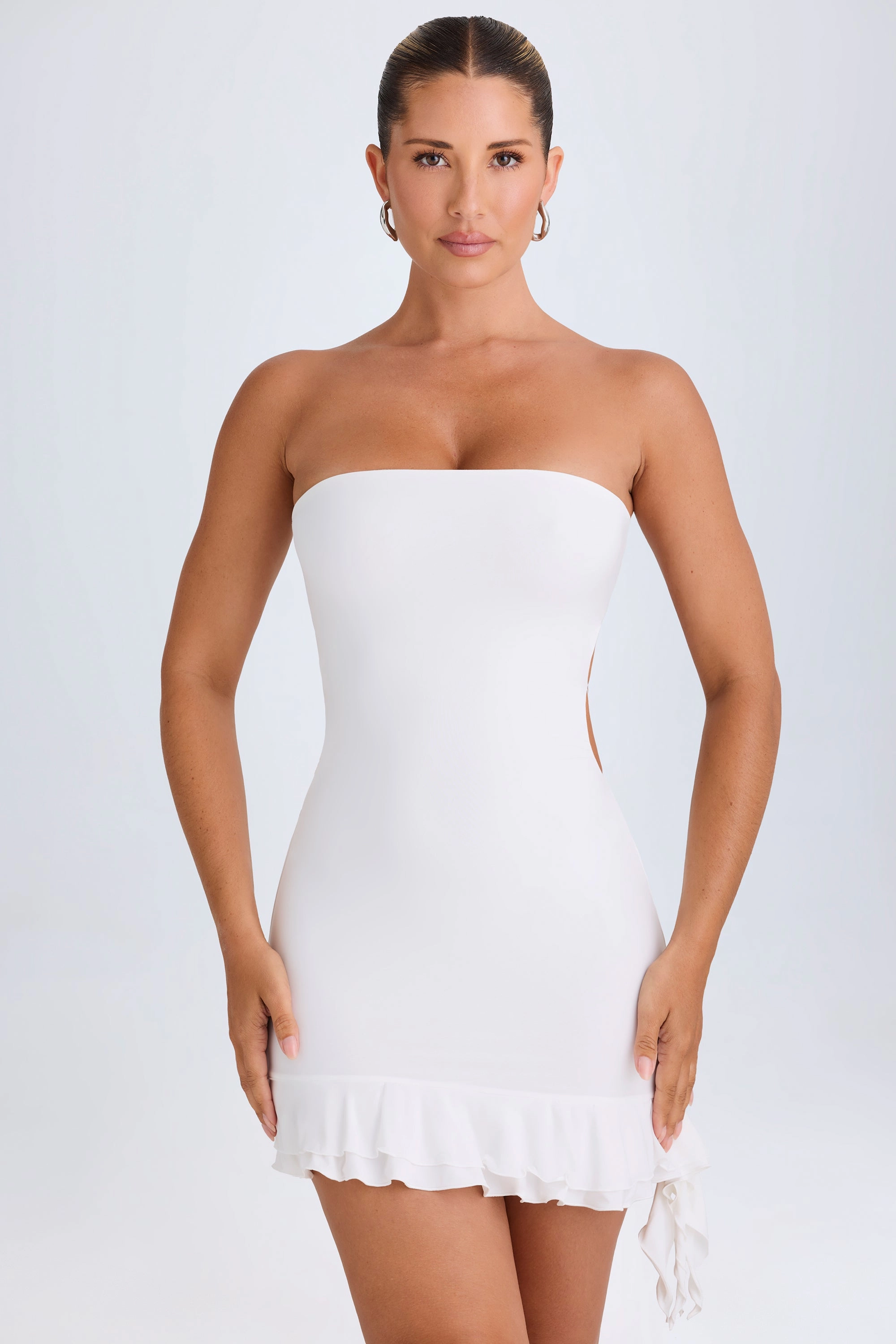Ruffle-Trim Cut-Out Bandeau Mini Dress in White Dresses - lace dresses best price