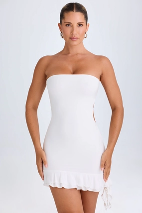 Ruffle-Trim Cut-Out Bandeau Mini Dress in White Dresses - sundresses outlet