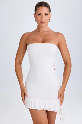 Ruffle-Trim Cut-Out Bandeau Mini Dress in White Dresses - lace dresses best price