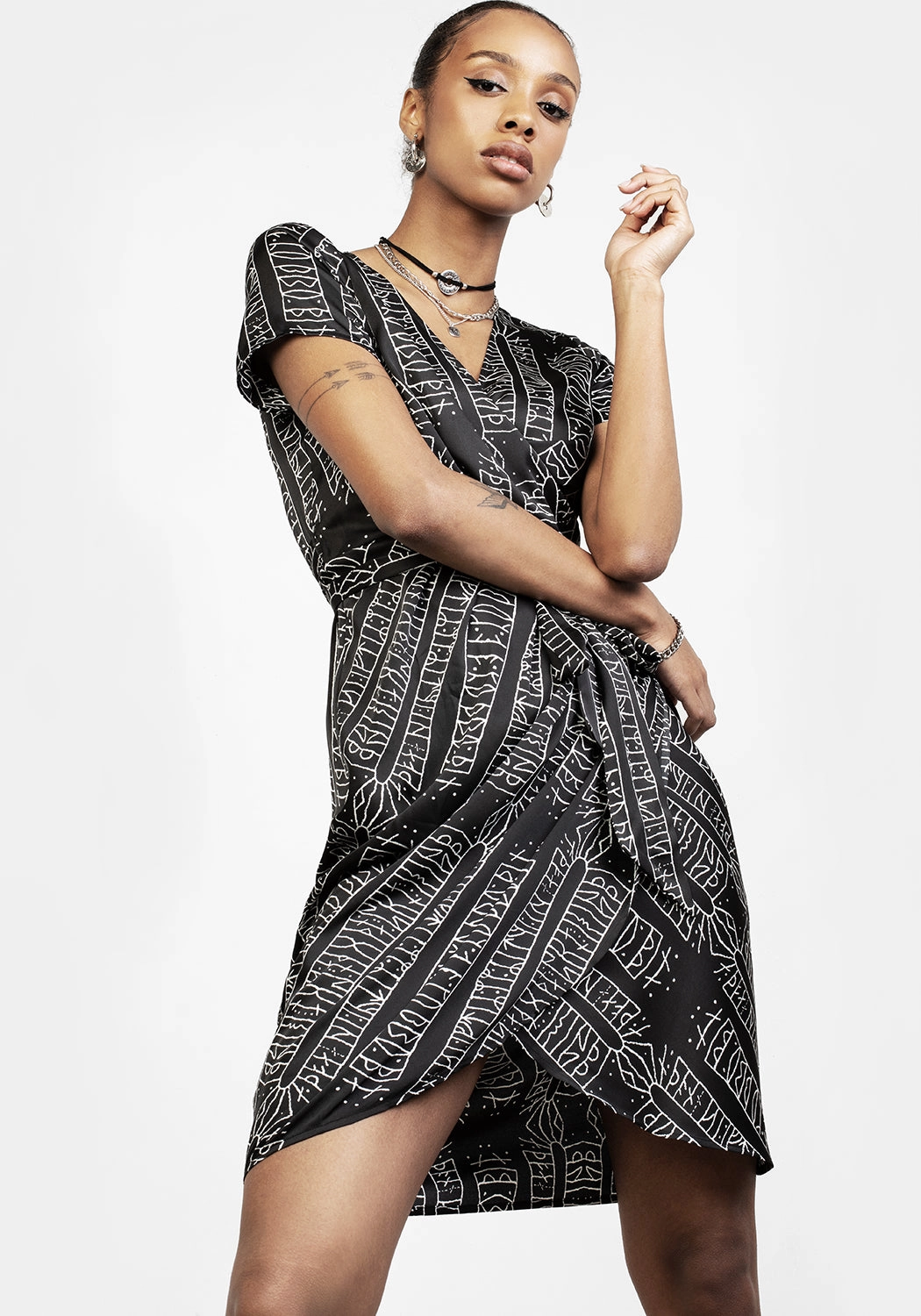 Runes Wrap Midi Dress