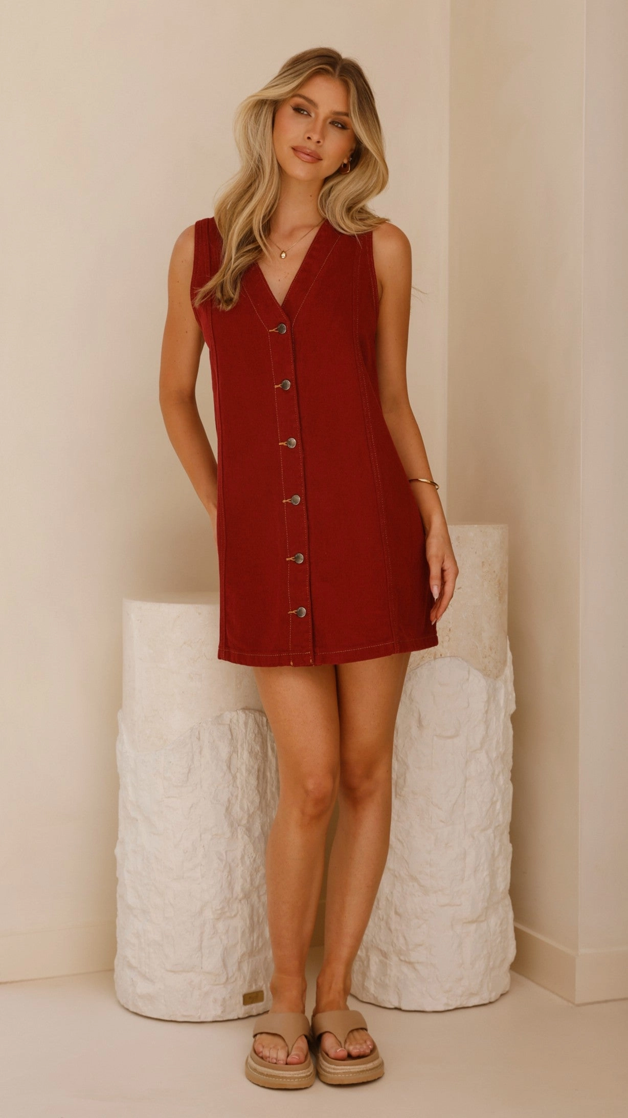 Sacha Denim Mini Dress - Red